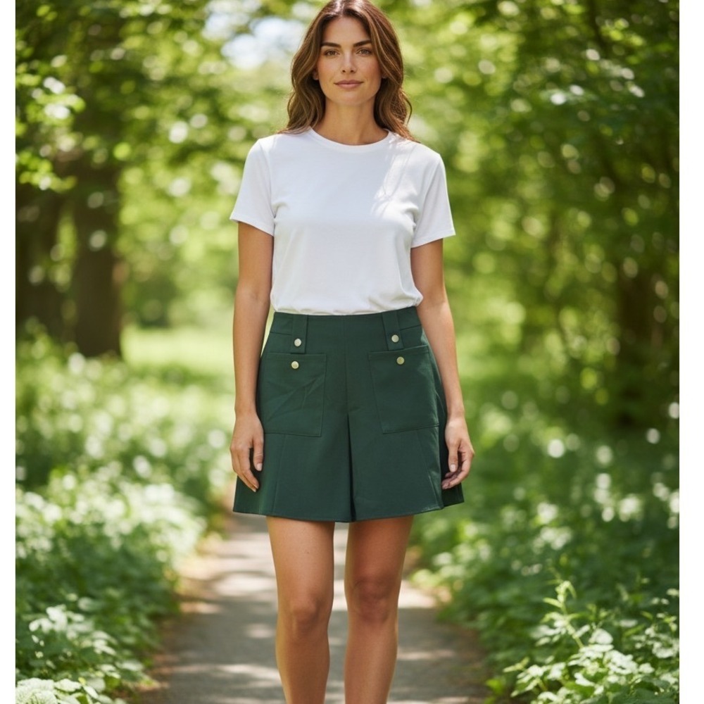 Free People Forest Green Button Detail Mini Skort Academia Preppy Golf Tennis 4